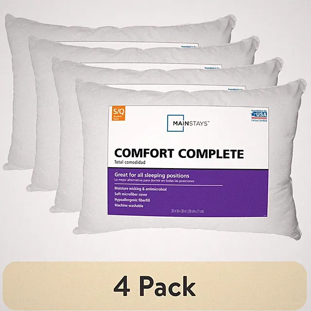 (4 pack) Mainstays Comfort Complete Bed Pillow, Standard/Queen