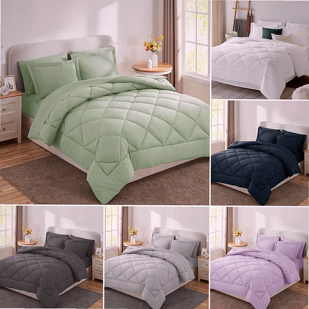 7 Piece Comforter Set Bed in a Bag All Season Reversible Bedding Sets Queen Gray