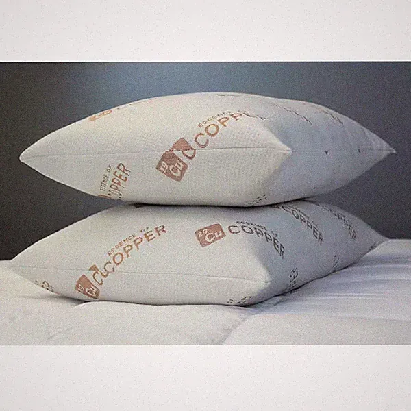 Bed Pillow Hypoallergenic Down Alternative Antimicrobial Copper Infused Set of 2
