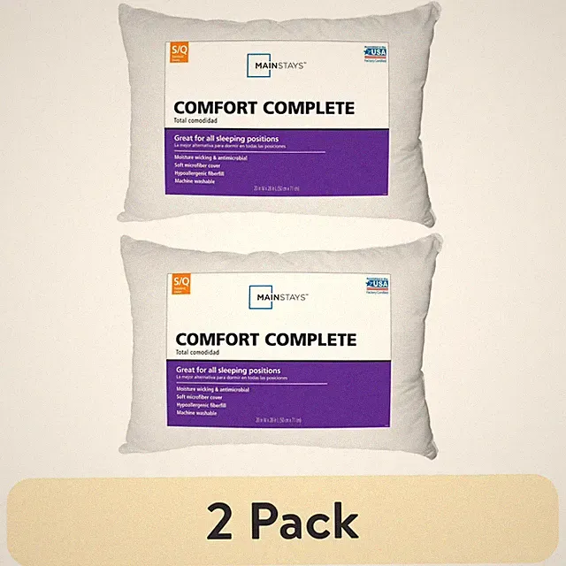 Mainstays Comfort Complete Bed Pillow, Standard/Queen (2 pack)