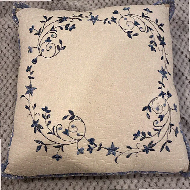 Set Of 2 Home Classics Suzie 16 x 16 Bedspread Embroidered Blue Floral Pillows