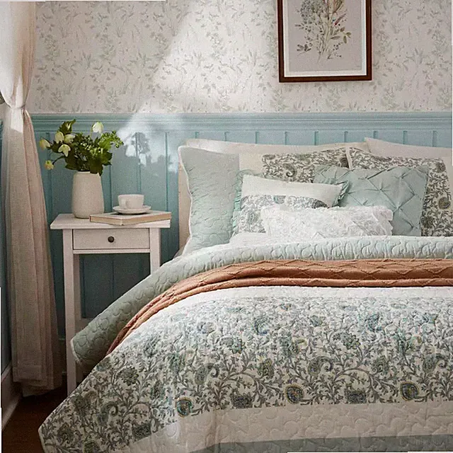 Vanessa 6pc Aqua Cotton Percale F/Q Quilt Set