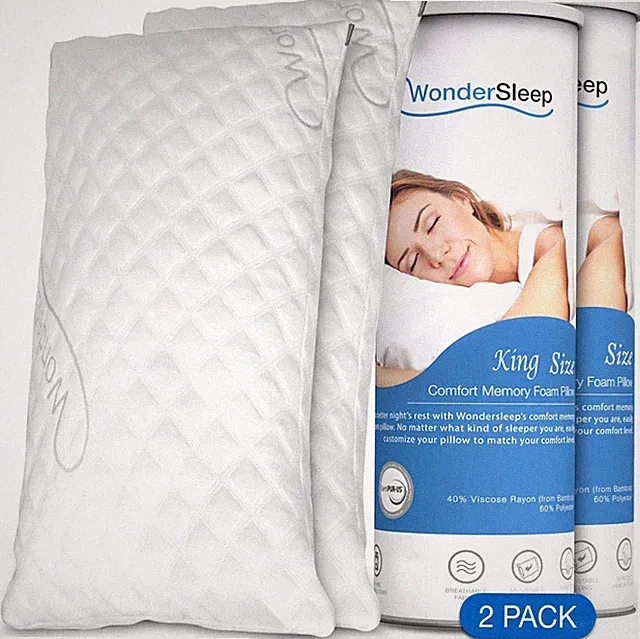 WonderSleep 2 Pack Memory Foam Bed Pillows for Home - King size